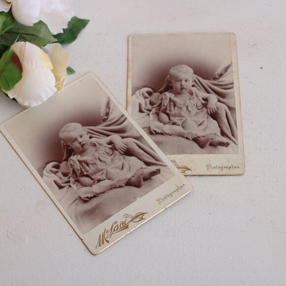 Vintage 1900s Photo, Baby Edwardian Photograph, Black And White Sepia Portrait, - Picture 1 of 10
